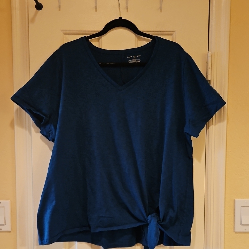 Lane Bryant Blue Tie Front Relaxed Short Sleeve T-Shirt